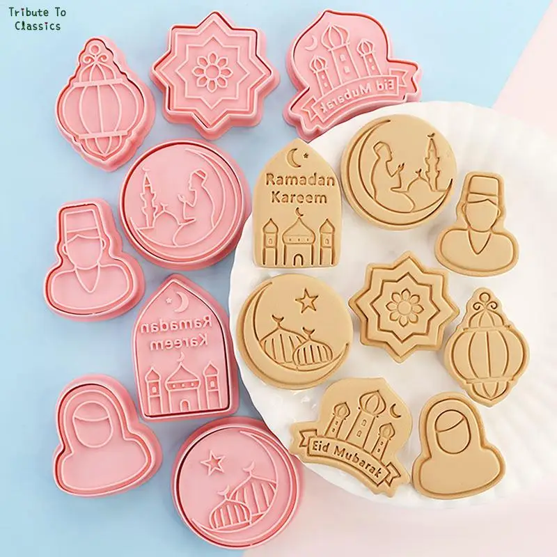 8Pcs Eid Mubarak Cookie Cutters Kehtestada Islami Moslemi Biskviit Hallituse Kuu Star Tempel DIY Kook Küpsetamine Vahendid Ramadan Kareem Teenetemärgi