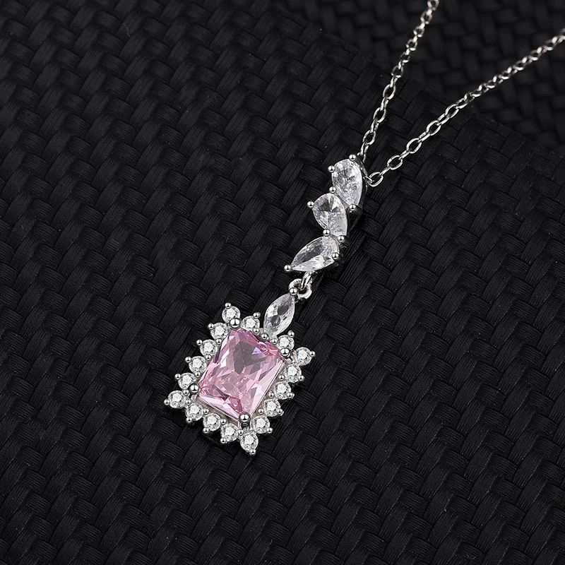 S925 Sterling Silver Pink Ruby Kolme osaline Komplekt Square Tsirkooniumoksiid Ring Ripats Kaelakee, Kõrvarõngad Fine Jewellery jaoks Ema 1
