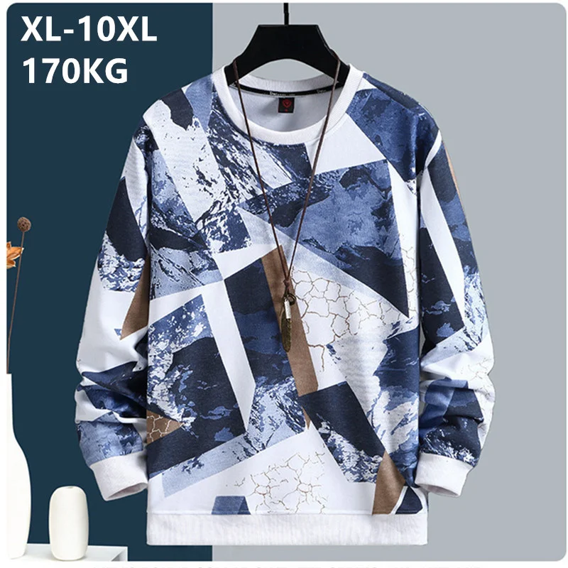 10XL 9XL 170 KG Must Valge Mustriga Meeste Kevad-Sügis Kampsun O-Kaeluse Pluss Suurus Sweatershirt Puuvillased Topid Pullover Lahtised Riided
