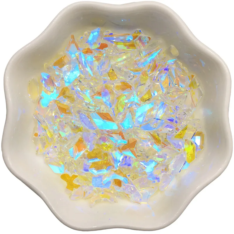 Haldjas Aurora Sümfoonia Teemant Läbipaistev Mitmevärviline Segamine Nail Art Purustatud Klaasi Nail Kivid ebaregulaarne Rhinestone 1
