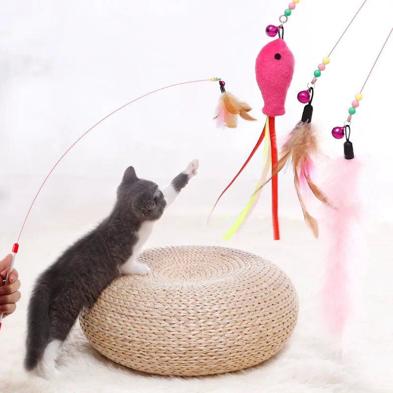1tk Pehme Feather Cat Toy Võlukepp 90cm Pikk Kassi Kinni Mänguasja Väike Bell Naljakas Kass Mängib Teaser Mänguasjad Kassidele Kassipoeg Kitty