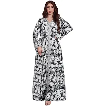Litrid Seal Kaftan Etnilise Pikk Kleit Naiste Õie Printida Araabia Moslemi Kleidid Maroko Gandoura Vabaaja Rüü Lahe Jalabiya Dubai Abayas