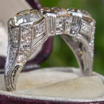 Vintage Ehted Kolm Kivi 925 Sterling Silver Ring Tükeldatud Valge AAA Kuupmeetri Tsirkooniumoksiid Lubadus Pulm Heliseb Kingitus