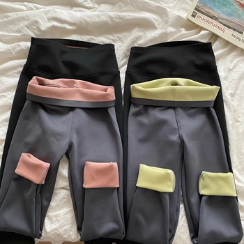 Clothland Naiste Elegantne Paks Legging Kõrge Vöökoht Veniv, Slim Fit Värvi Vooder Basic Stiilne Püksid Püksid KA277