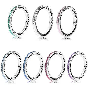 Autentne 925 Sterling Silver Ring Särav Ringi Südamed Värvikas Emailiga Naiste Sünnipäeva Kingitus Ehted