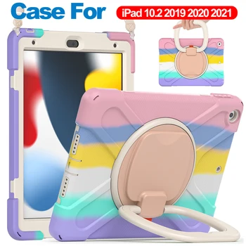 Case For iPad 10.2 2019 2020 2021 Räni Põrutuskindel Lapsed Randmepael Seista 360 Pöörlev Multi-Function Grip Bracket Tableti Kate