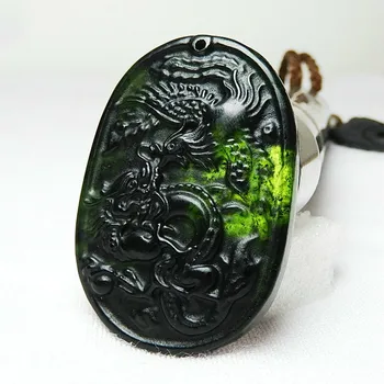 Naturaalne Must Roheline Jade Dragon Phoenix Ripats Kaelakee Hiina Nikerdatud Võlu Ehted Fashion Amulett Meeste Naiste Õnnelik Kingitused