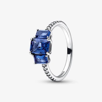 2022 Uus 925 Sterling Hõbe-Sinine Ristkülikukujuline Kolm Kivi Rõngad Vahuveini Naiste Pulm Sõrme Sõrmus Ehted Bague Femme