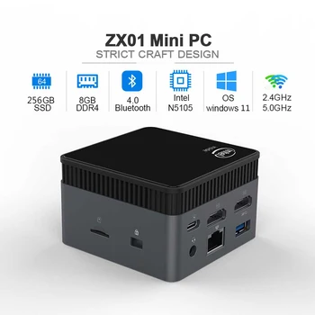 ZX01 Kaasaskantav Pocket PC, Windows 11 Mini PC Intel N5105 2.9 GHZ DDR4 8GB 256GB SSD Lan Port WIFI5 BT4.2 Lauaarvuti Tv Box