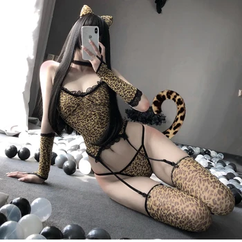 Uus Seksikas Leopard Printida Cosplay Naiste Metsloomade Halloween Kostüüm Ööklubi Cat Fancy Kleit, Peapael Roleplay Ühtne