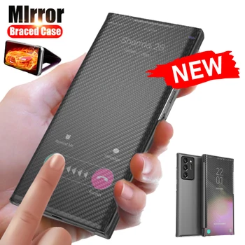 Friyoe Smart Mirror Flip Case For POCO X3 NFC Pro Carbon Fiber Texture Põrutuskindel Telefon Kate Funda