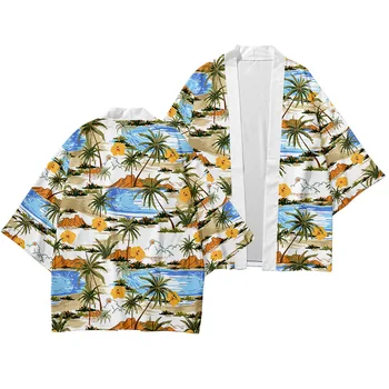 Coconut Grove Beach Trükitud Jaapani Traditsiooniliste Rõivaste Kimono Püksid Meestele Yukata Aasia Mood Tang Sobiks Harajuku Hanfu Jope