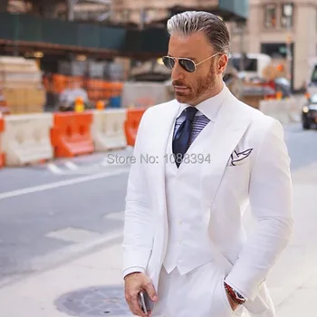 SZ Elegantne Custom Made Valge Ülikond Slim Fit Ametliku Pulm Kostüümid Meeste Peigmees Sobib kõige paremini Inimene, Bleiserid 3 Tükki Saavutas Rinnamikrofon Terno