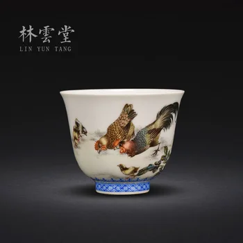 Lin Yuntang käsi-värvitud pastell kukk jingdezhen käsitsi valmistatud keraamilised tassid kung fu meister cup ühe tassi proovi tee tassi