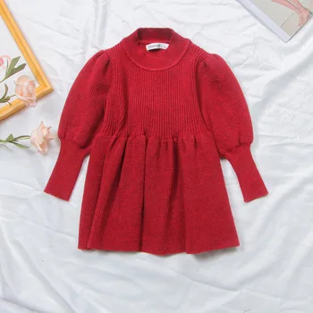 2022 Sügisel Uus Tüdrukute Kootud Kleit Printsess Baby Kootud Kampsun Kleit Väikelapse Tüdruk Pikad Varrukad Suur Punane Plisseeritud Kleit 12M-4T