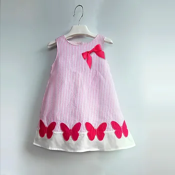Laste Baby Triibuline Tüdrukute Puuvillased Kleidid Tüdruk Suvel Armas Kleit Lapsed Vibu Varrukateta Kleit 2022 Uus Roosa Riided 2-3 Aastat