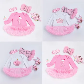 Hot müük Sünnipäeva Baby Kostüüm Vastsündinud Tüdrukud Sipukad Imiku Kook Jumpsuits Kleit Cartoon Trükitud Lapsed Romper 4 tk Riiete Komplekt