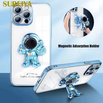 Luksus Katmine 3D Astronaut Magnet Stand Case for iPhone 13 Pro Max 11 12 14 Pro XR, XS Max Seista Kaamera Kate Telefoni Puhul