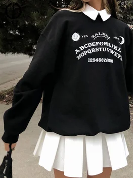 Polo Krae Must Ülepaisutatud Hupparit College Harajuku Streetwear Šikk Kirja Prindi Hupparit Naiste Sügis Pika Varrukaga Dressipluus