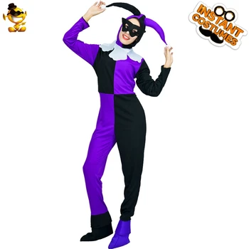 Täiskasvanud Poker Naljakas Kloun Kostüümid Halloween Kostüüm Naiste Lilla Must Tsirkuse Kloun Kombekas Cosplay Riided