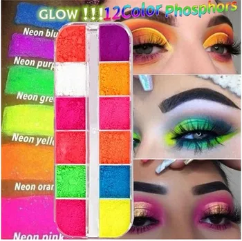 12 Värvi/Kast Päevavalgus Neoon Pigment Eye Shadow Makeup Palett Glitter Virvendama Lauvärv Nägu, Keha Nail Art Kosmeetika Vahendid