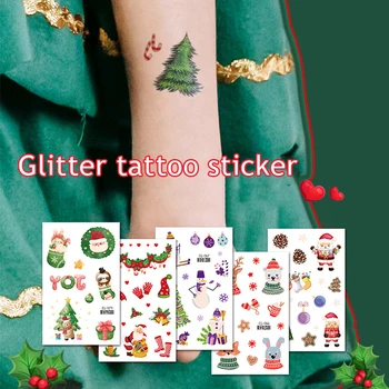 Uus Glitter Tattoo Kleebis Body Art Koomiks, Tattoo Kleebised Jõulud Võltsitud Tätoveering Kleebised Lapsed, Jõulud Ajutiste Tätoveeringute