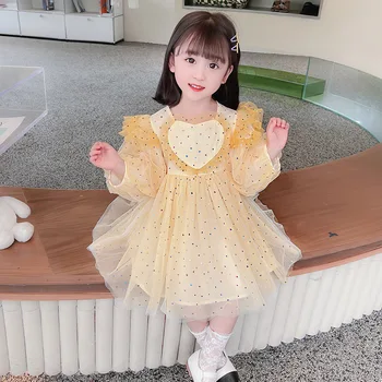Laste Riided Korea 2022 Kevadel, Sügisel Uus Girls Mull Varruka Printsess Kleit Magus Armas Moe Põlve Pikkuses Kleidid Lill