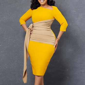 2022 Sügisel Uues Stiilis Elegantne Kontrasti, Värvi Põlve Pikkus Office Ametlik Pencil Dress Naiste Pikad Varrukad Daamid Aafrika Kleidid