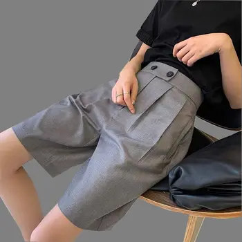 Korea Büroo Sobib lühikesed Püksid Naiste Riided Fashion Topelt-bottons Kõrge Vöökoht Põlve pikkusega Püksid Naine, 2022 Uus Suvine Vabaaja Lühikesed
