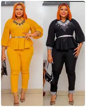 Aafrika Sobiks Aafrika Riided Naiste Kevad-Sügis Aafrika Naiste Pikad Varrukad Solid Color) Kaks Tükki, Komplekti Ülemine ja Pikk Pant