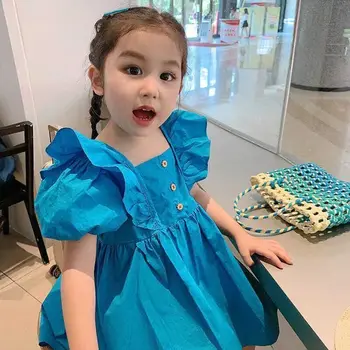 2022 Suvel Uus Mood ja Mugav Lapsed korea Printsess Tüdrukute Seelik Seelik Lapsed Puhvis Varrukad Kleit Luksus Mood Riided