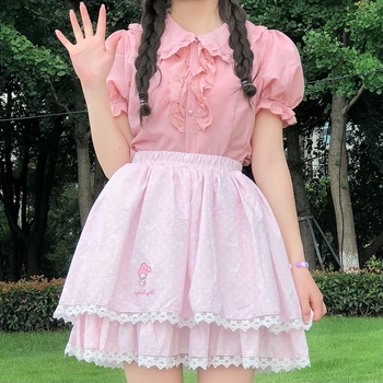 Jaapani Naised Lolita Stiilis Pluus Suvel Kawaii Peter Pan Krae Ruffles Tüdruku Tops Armas korea Valge Roosa Naiste Blusas Loli