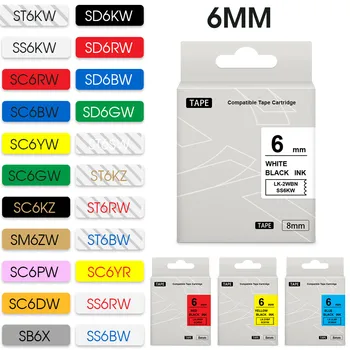 1tk 6mm SS6KW Lindid Epson Silt Lindi SS6KW LK-2WBN Must Valgel ühildub Epson LabelWorks LW-300 LW-400 Labeller