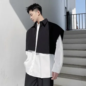 Uus Meeste Õla Varrukateta Lahti Vabaaja Lühikesed Stiilis Särk Mees Jaapan Korea Fashion Streetwear Näita Särk