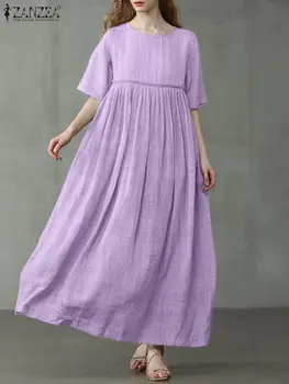 2022 ZANZEA Vintage Plisseeritud Maxi Kleit Naiste Suvel Sundress Poole Varruka Vestidos Naiste Vabaaja O Kaela Rüü Femme Mõõdus