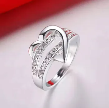 925 Sterling Silver Ring Lihtne Südame-kujuline Tüdrukud Ühe Sõrme Rõngad Valgus Tsirkoon Dating Kaasamine Armastus Rõngad Naistele