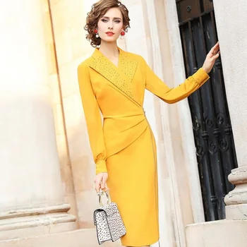 uus Kevad 2021 Luksuslik Disain Tahke Pool Kleit Naiste Office Lady kuulsused kleit Pluss Suurus Pliiats töö professionaalne kleidid