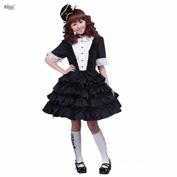 Lolita Kleit Gooti Mood Stiil Naiste Puuvillane Must Lühikeste Varrukatega Cosplay Kostüümid Pits Tüdrukud Vintage Lolita Kleit Partei Klubi