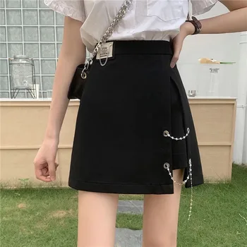 Harajuku Mini must Kett Naiste seelik Asümmeetriline Split seksikas Suur-waisted seelik korea fashion 2022 Suvel seelikud naistele