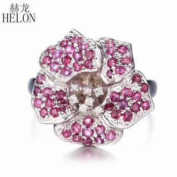 HELON Sterling Hõbe 925 Sillutada 1.5 ct Tõeline Ruby Teemant Engagement abielusõrmus Naistele Trendikas Lill Fine Ehted Gemstone Ring