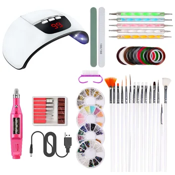 Nail art tool kit koos 45w uv led küüned kuivati USB harjutused 4box disaini pärl rhinestone ja harja dotting pen NAK007