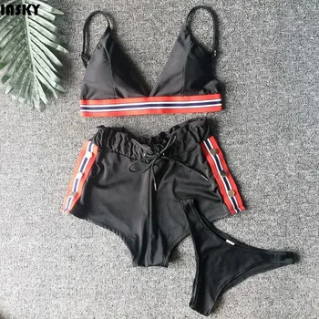IASKY 3TK/SET sport Bikiinid, lühikesed püksid 2018 uus seksikas naiste Ujumisriided Ujumistrikoo Bikiinid Komplekti Polsterdatud ujumispüksid maillot de bain