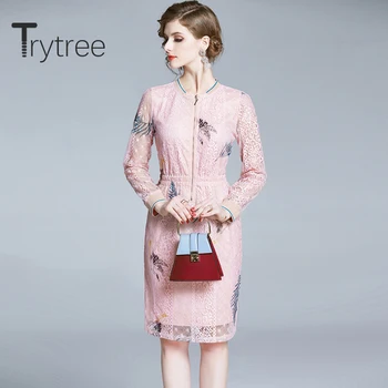 Trytree 2020. aasta Kevad-Suvel Naiste Vabaaja Kleit O-kaelus Lukuga Segast Pits Moe-line Elegantne Temperament On-line Kleit