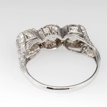 Vintage Ehted Kolm Kivi 925 Sterling Silver Ring Tükeldatud Valge AAA Kuupmeetri Tsirkooniumoksiid Lubadus Pulm Heliseb Kingitus 3