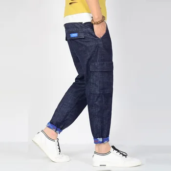 Uus Meeste Püksid Suurus Venitada Puuvill Teksad Meestele Hip-Hop Kottis Teksad sinised Haaremi Teksad Kokkutõmmatud Püksid 3