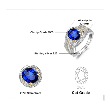 JewelryPalace Infinity 2.5 ct Ovaalne Loodud Sapphire 925 Sterling Hõbe Solitaire kihlasormus Naine Pulm Bänd Kuld 4