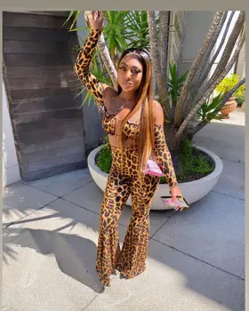 Moodsad Elegantne Leopard Topid ja Püksid Lai Jalg Sobib Kevad Pika Varrukaga Särk Street Varustus Suvel Naiste Kaks Tööd Komplekti 5