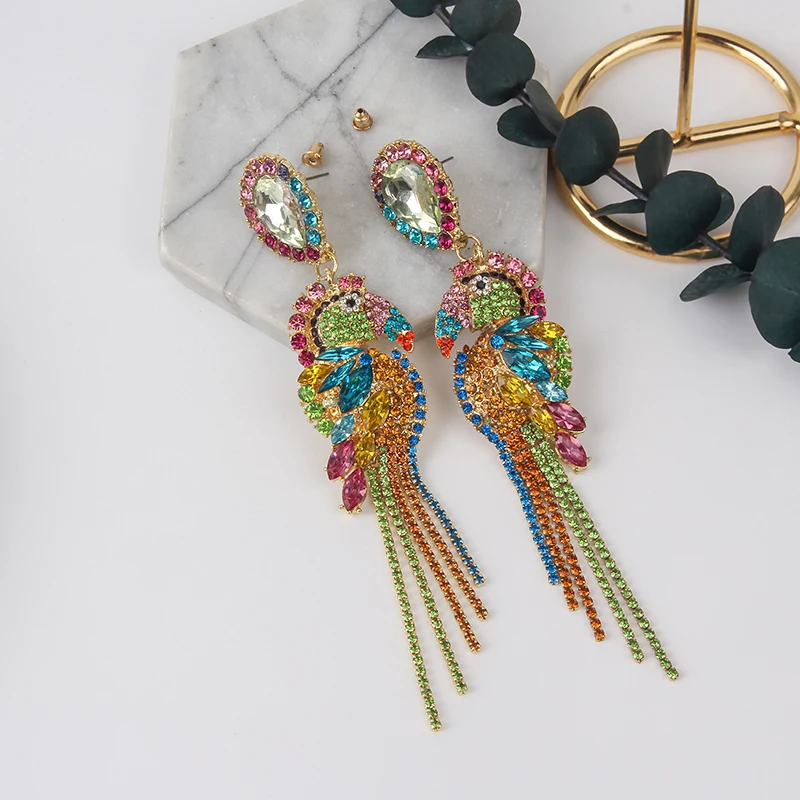 2019 Fashion korea Värvi Papagoi Rhinestone Ripats, Kõrvarõngad Crystal Elegantne Naiste puhul Kõrvarõngad Ehted Kingitused