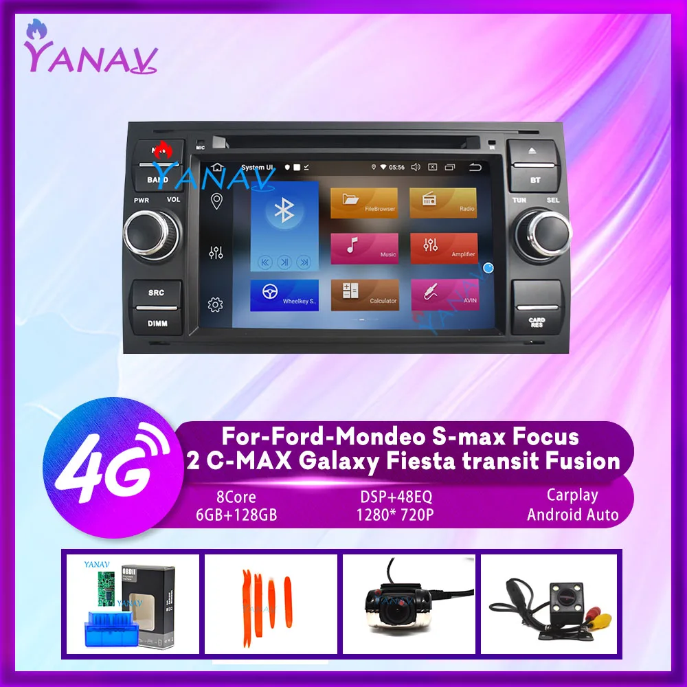 Autoraadio palyer Ford Mondeo, S-max, Focus 2 C-MAX, Galaxy Fiesta transiidi Fusion Android 10.0 auto DVD video player, HD vastuvõtja 0