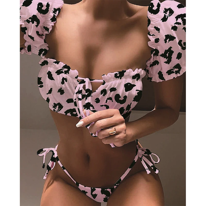 Varrukad Bikini Sexy Ujumistrikoo 2022 Uus Stiilne Plisseeritud Naiste Ujumine Ülikond Naistele Eraldi Biquini